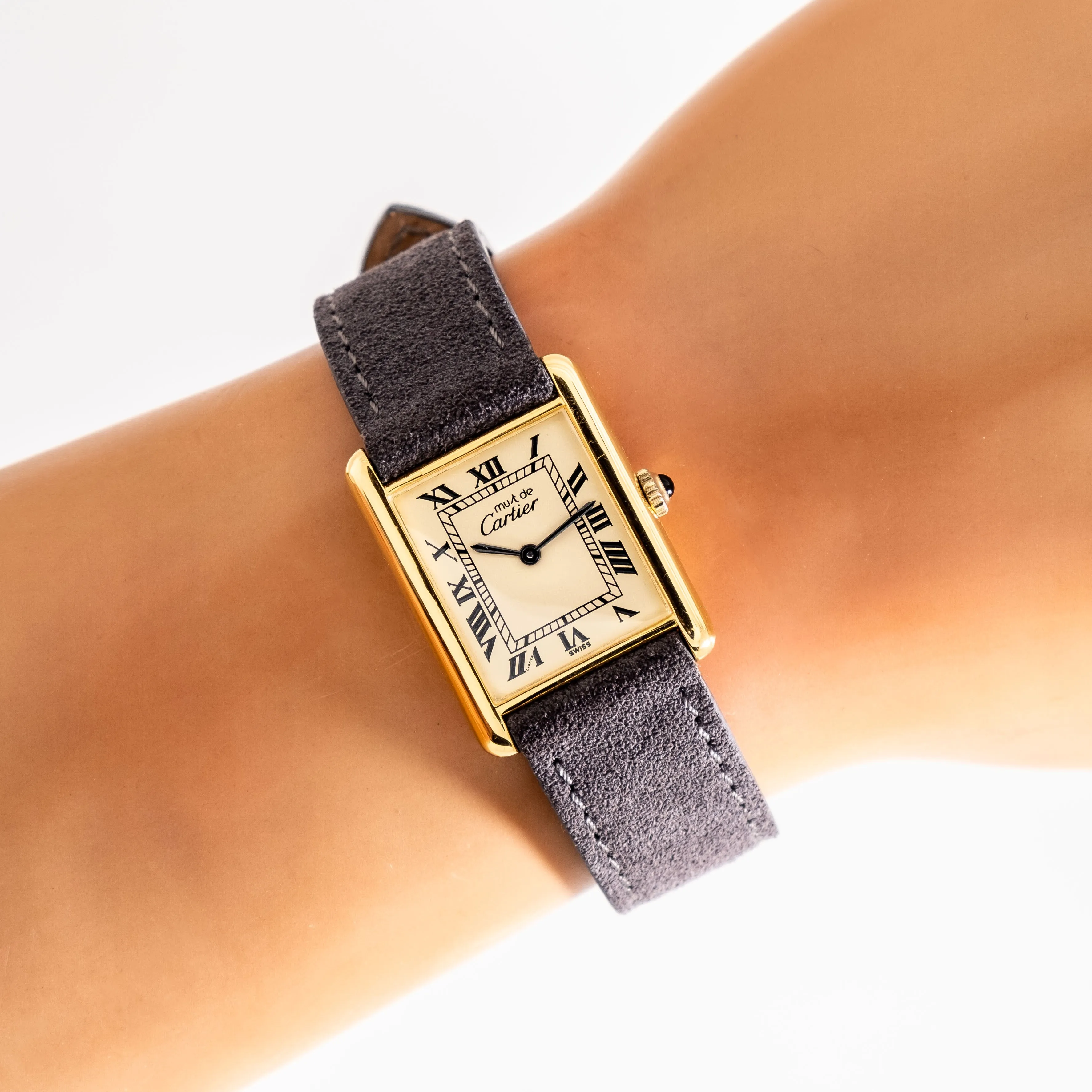 1990's Cartier Tank Must De 18k Yellow Gold Plated over Sterling Silver Watch (# 15331)
