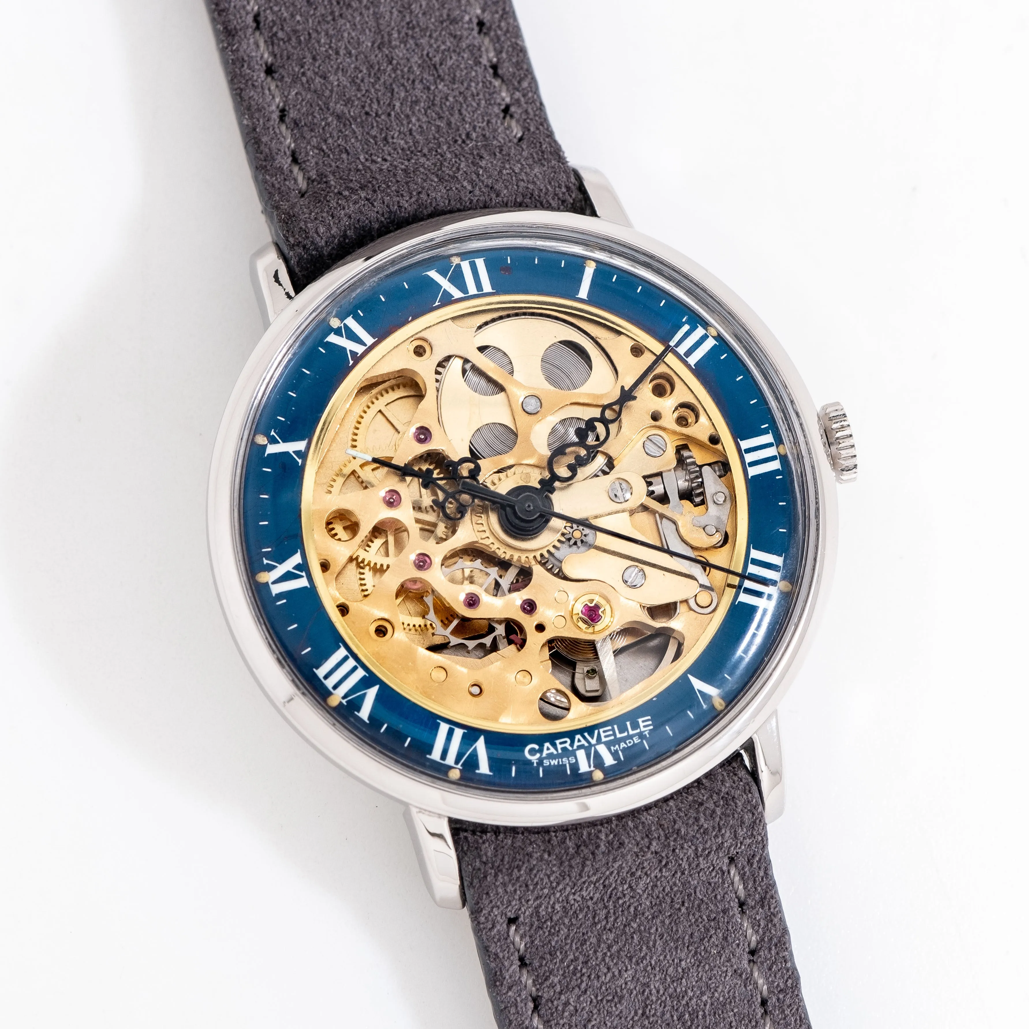 1990's Vintage Caravelle Ref. 8225 Skeleton Dial Base Metal & Stainless Steel Watch (# 15099)