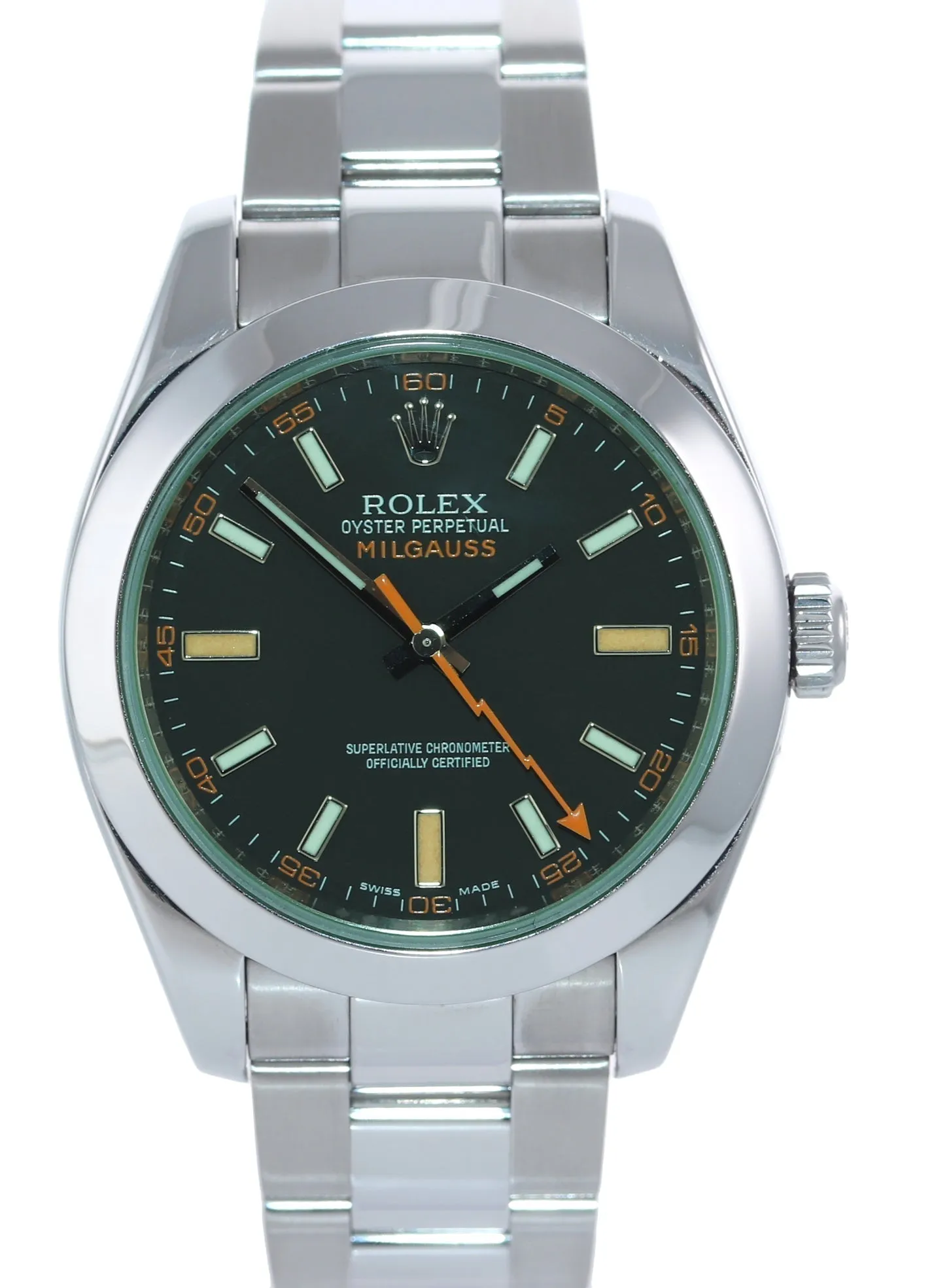 2009 MINT Rolex Milgauss Green Anniversary Orange Black 116400 GV Steel Watch Box