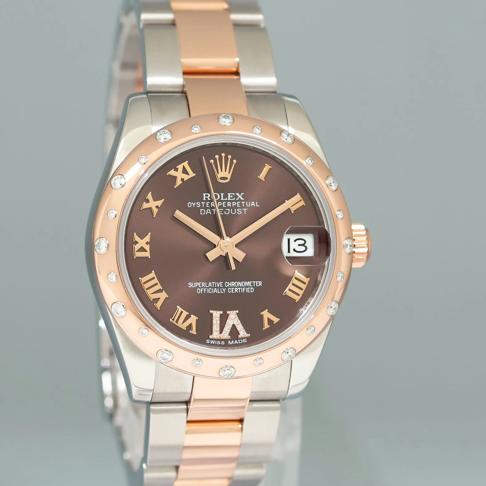 2015 Rolex DateJust Rose Gold Two Tone Steel 31mm 178341 Chocolate Diamond Watch
