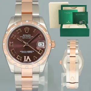 2015 Rolex DateJust Rose Gold Two Tone Steel 31mm 178341 Chocolate Diamond Watch
