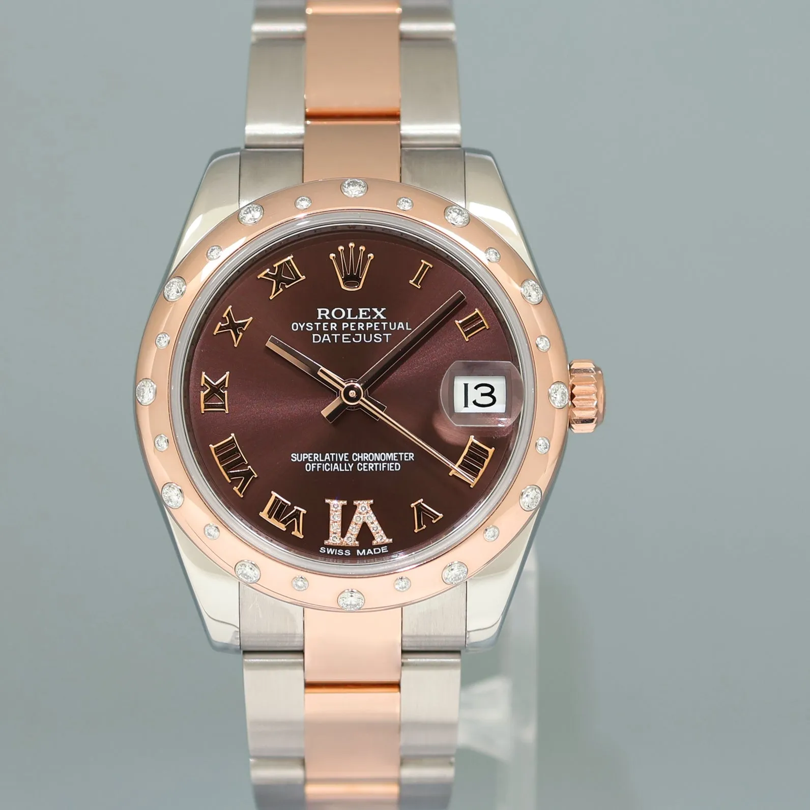 2015 Rolex DateJust Rose Gold Two Tone Steel 31mm 178341 Chocolate Diamond Watch