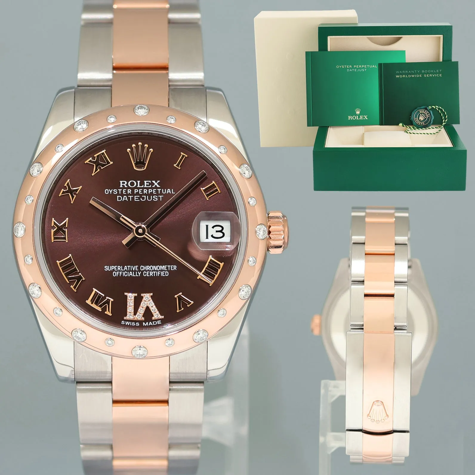 2015 Rolex DateJust Rose Gold Two Tone Steel 31mm 178341 Chocolate Diamond Watch