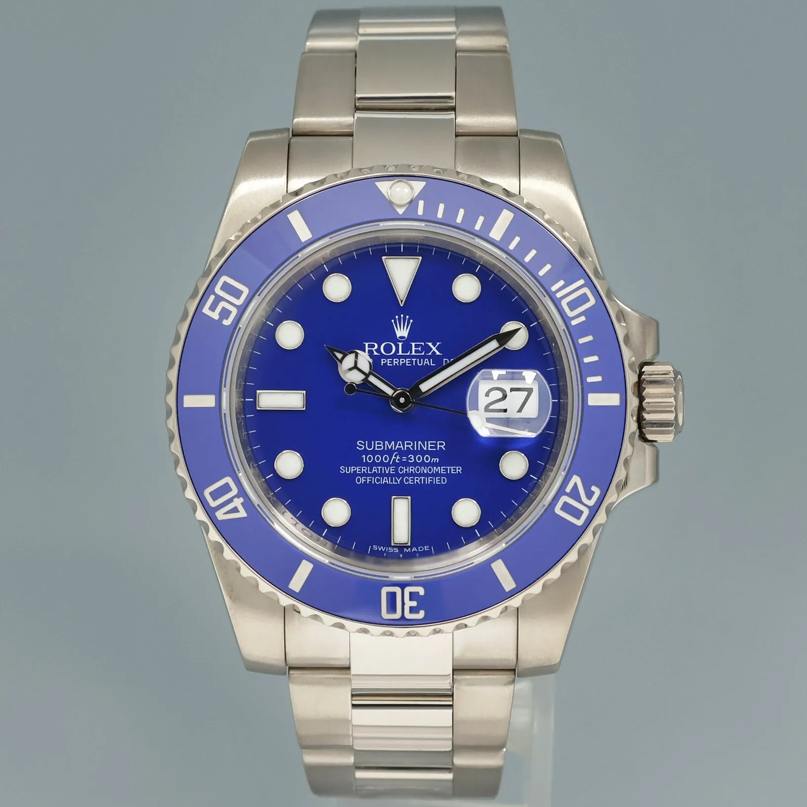 2017 MINT Rolex Submariner Smurf 116619 White Gold Blue 40mm Ceramic Watch Box