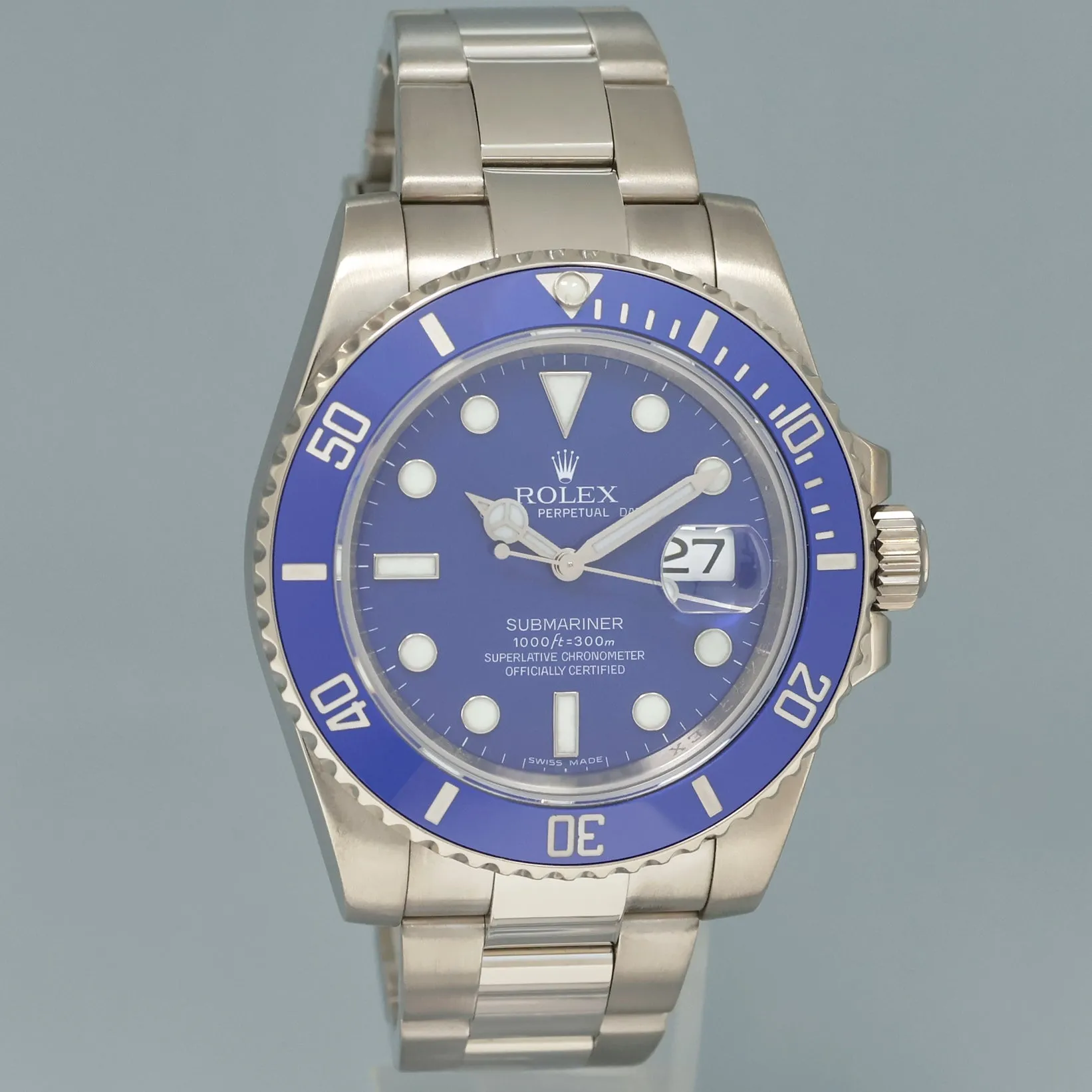 2017 MINT Rolex Submariner Smurf 116619 White Gold Blue 40mm Ceramic Watch Box
