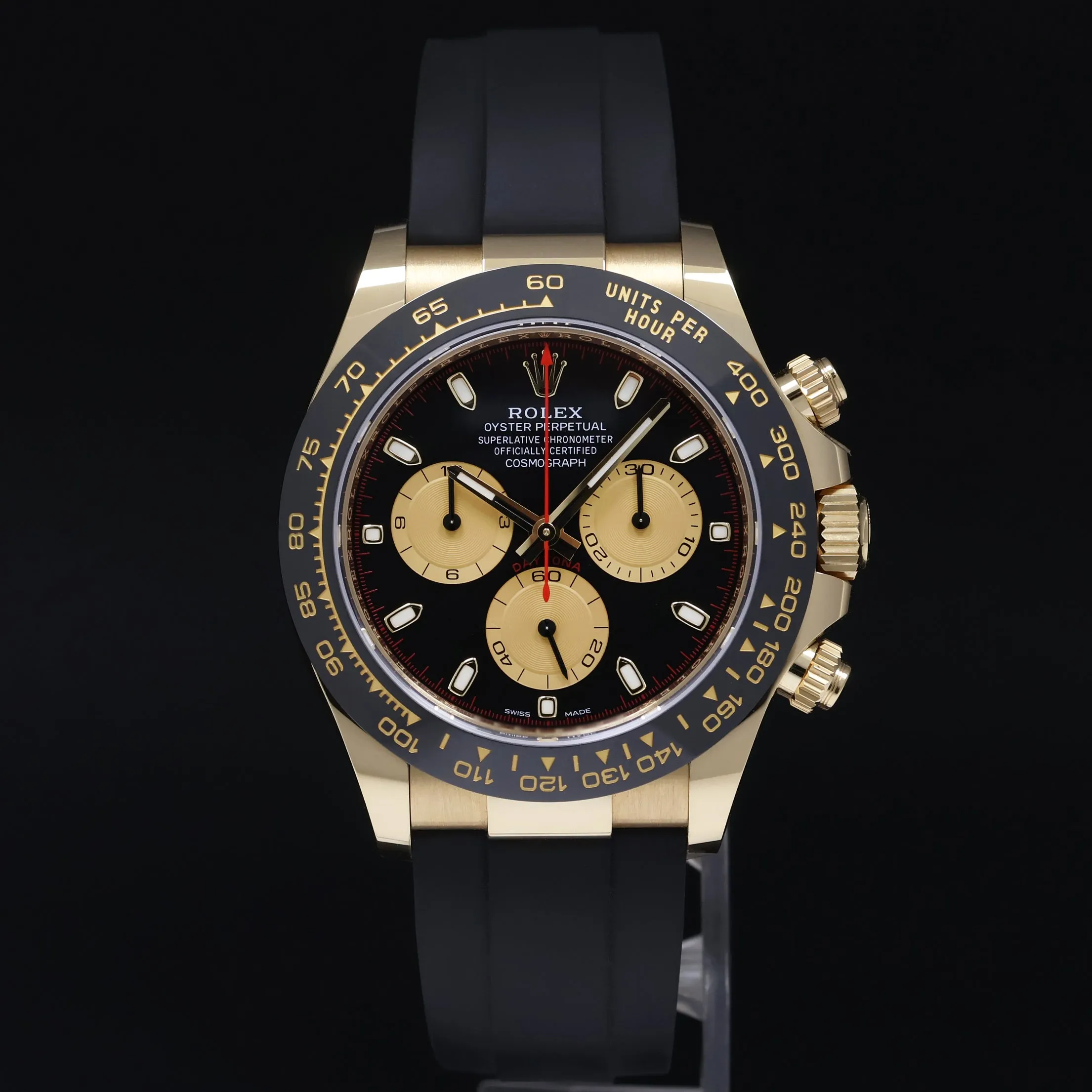 2021 MINT Rolex Oysterflex Daytona 116518LN Yellow Gold Black Paul Newman Watch