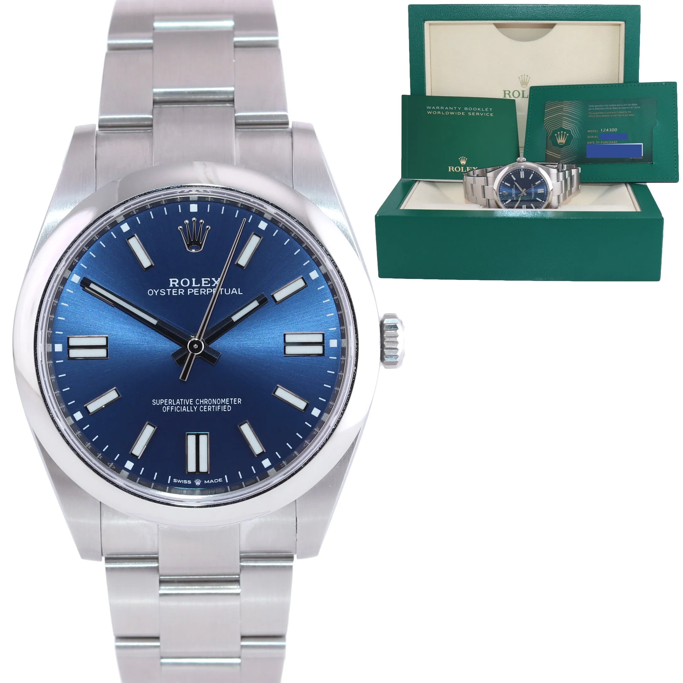 2023 NEW PAPERS Rolex Oyster Perpetual 41mm Blue Stick Oyster 124300 Watch Box