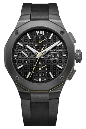 Baume & Mercier Riviera Automatic Chronograph Black ADLC Black Dial Black Rubber Strap Day/Date Mens Watch M0A10625
