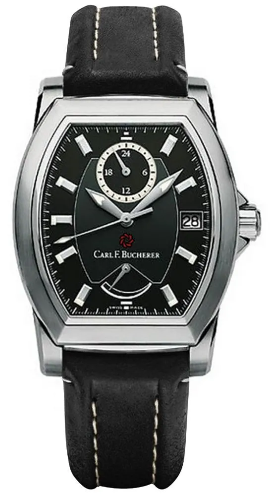 Carl F. Bucherer Patravi T-24 Automatic GMT Stainless Steel Black Dial Black Leather Strap Date Power Reserve Mens Watch 00.10612.08.33.01