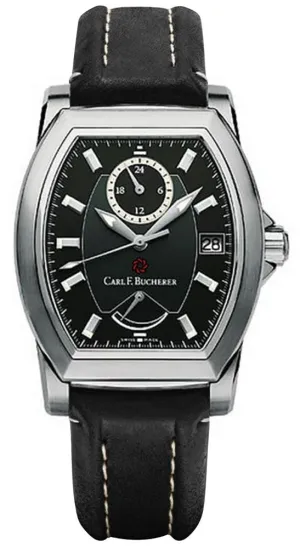 Carl F. Bucherer Patravi T-24 Automatic GMT Stainless Steel Black Dial Black Leather Strap Date Power Reserve Mens Watch 00.10612.08.33.01