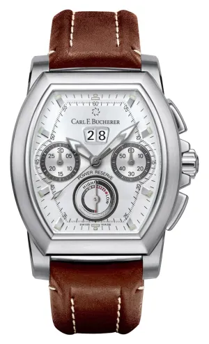 Carl F. Bucherer Patravi T-Graph Automatic Chronograph Stainless Steel Silver Dial Brown Leather Strap Date Power Reserve Mens Watch 00.10615.08.13.01