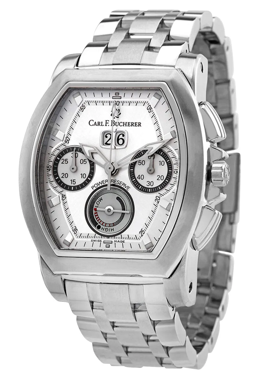Carl F. Bucherer Patravi T-Graph Automatic Chronograph Stainless Steel Silver Dial Date Power Reserve Mens Watch 00.10615.08.13.21
