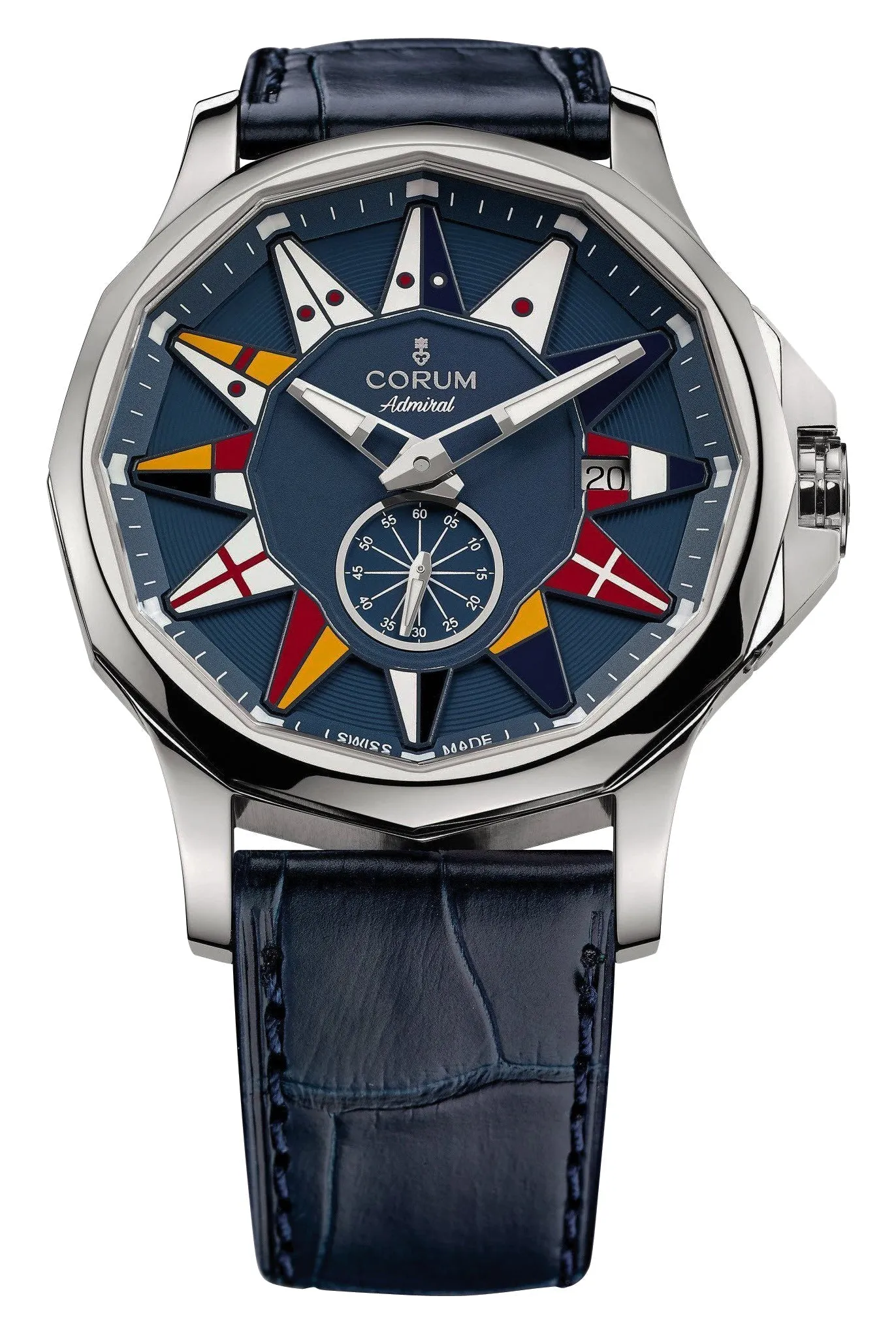 Corum Admiral Legend 42 Automatic Stainless Steel Blue Dial Blue Leather Strap Date Mens Watch 395.101.20/0F03 AB12