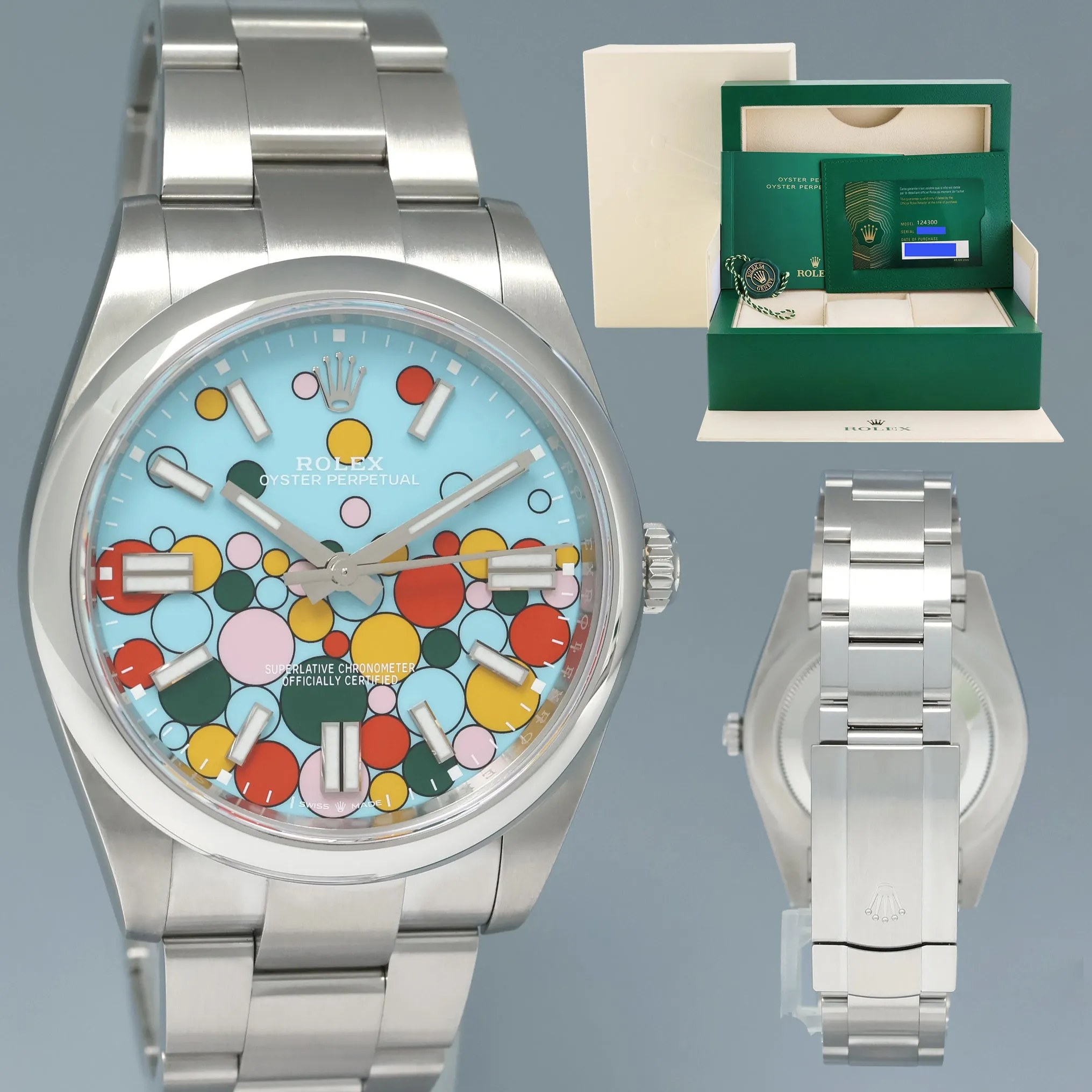 DEC 2024 NEW PAPERS Rolex Oyster 124300 Perpetual 41mm CELEBRATION BLUE Watch