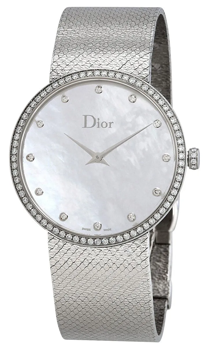 Dior La D de Dior Satine Stainless Steel Mesh Mother-of-Pearl Dial Diamonds Quartz Womens Watch CD043115M001