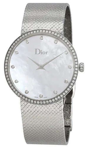 Dior La D de Dior Satine Stainless Steel Mesh Mother-of-Pearl Dial Diamonds Quartz Womens Watch CD043115M001
