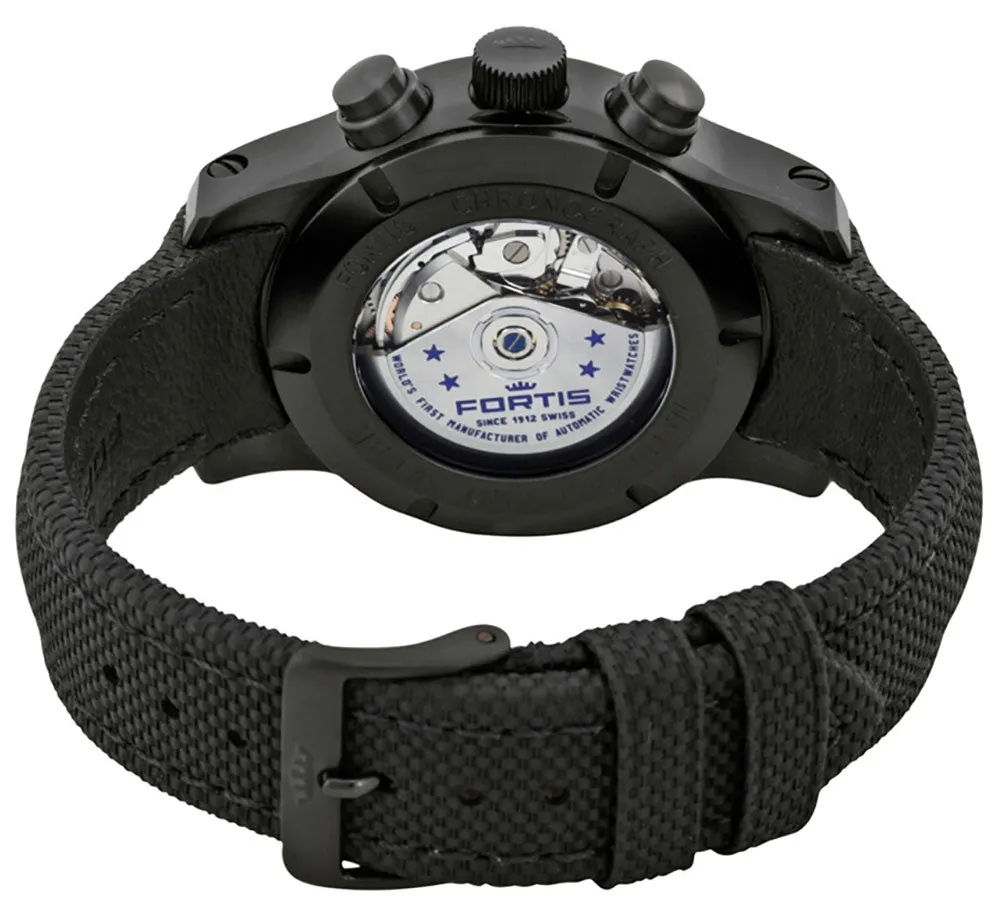 Fortis Aeromaster Stealth Automatic Chronograph Black PVD Black Dial Black Textile Strap Day/Date Divers Mens Watch F4040003