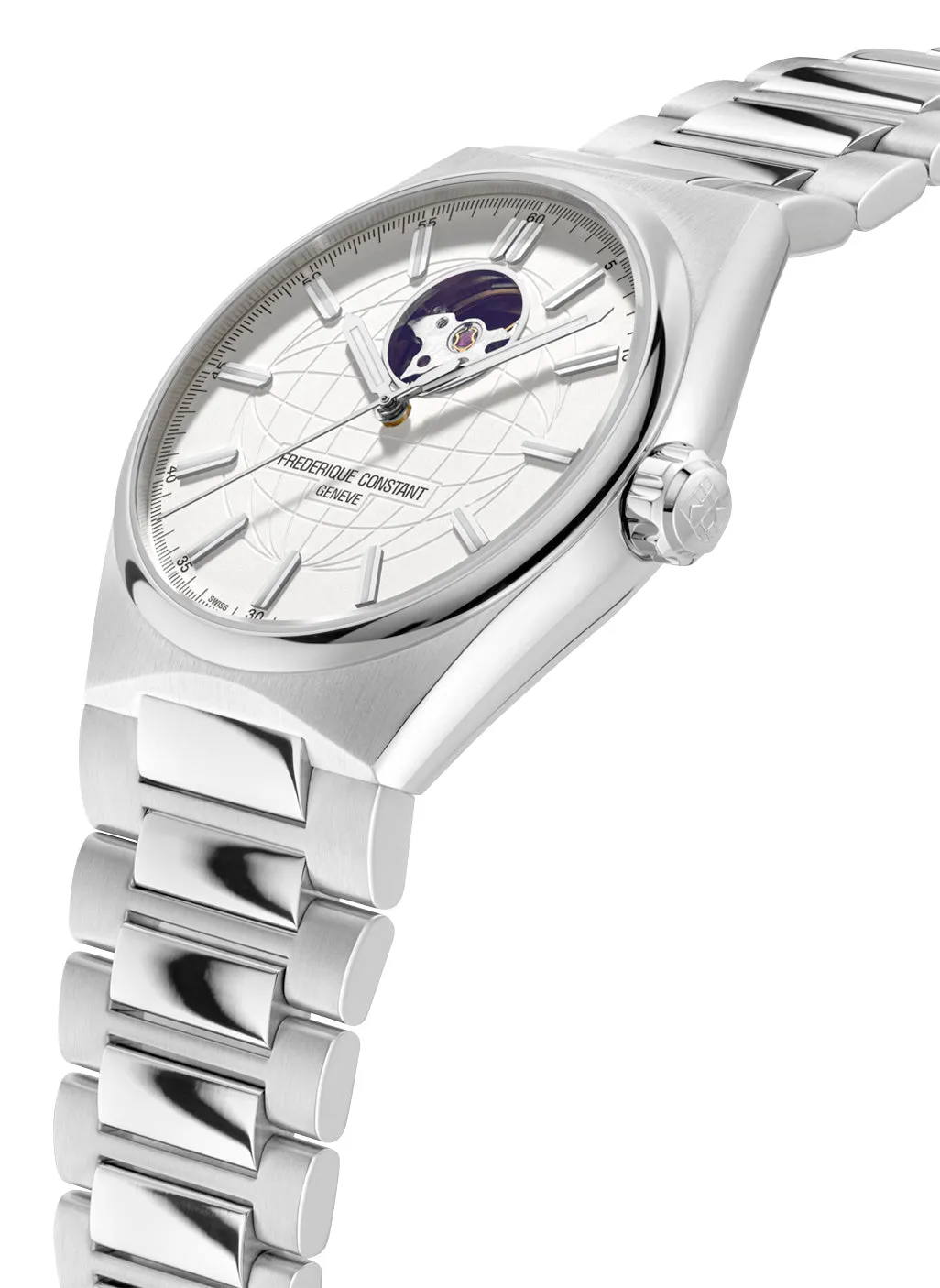Frederique Constant Highlife Heartbeat Automatic Stainless Steel Silver Dial Interchangeable Blue Rubber Strap Mens Watch FC-310S4NH6B