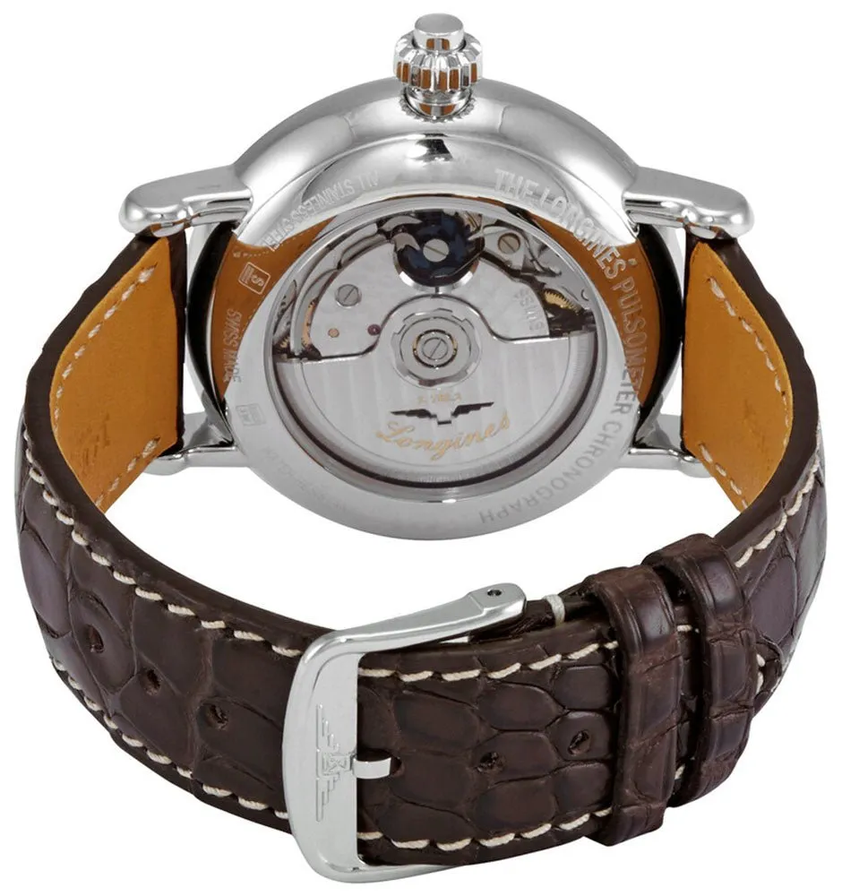 Longines Heritage Column Wheel Pulsometer Chronograph Automatic White Dial Brown Leather Strap Date Mens Watch L2.801.4.23.2