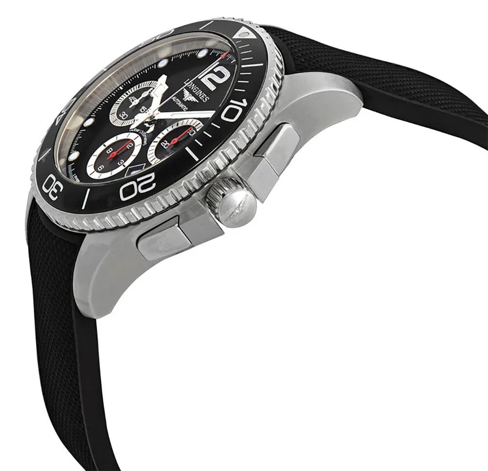 Longines HydroConquest Automatic Chronograph Stainless Steel Black Dial Black Rubber Strap Date Divers Mens Watch L3.883.4.56.9