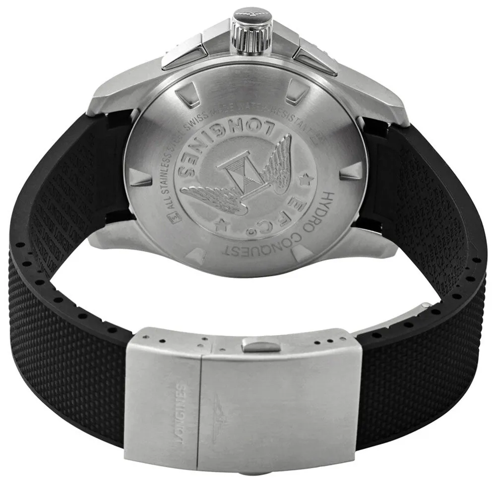 Longines HydroConquest Automatic Chronograph Stainless Steel Black Dial Black Rubber Strap Date Divers Mens Watch L3.883.4.56.9