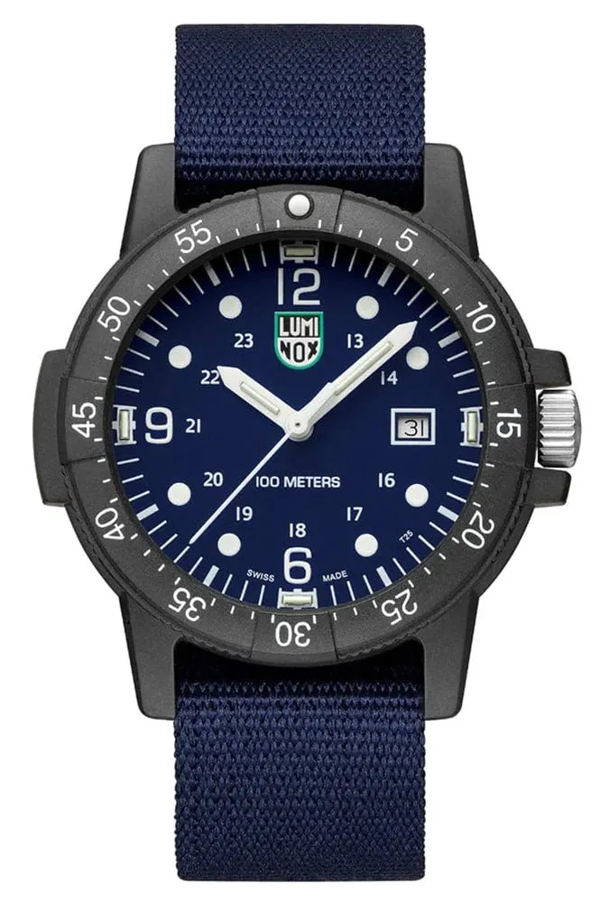 Luminox Sea Bass CARBONOX Blue Dial Blue rPET Strap Date Quartz Mens Watch X2.2003.ND