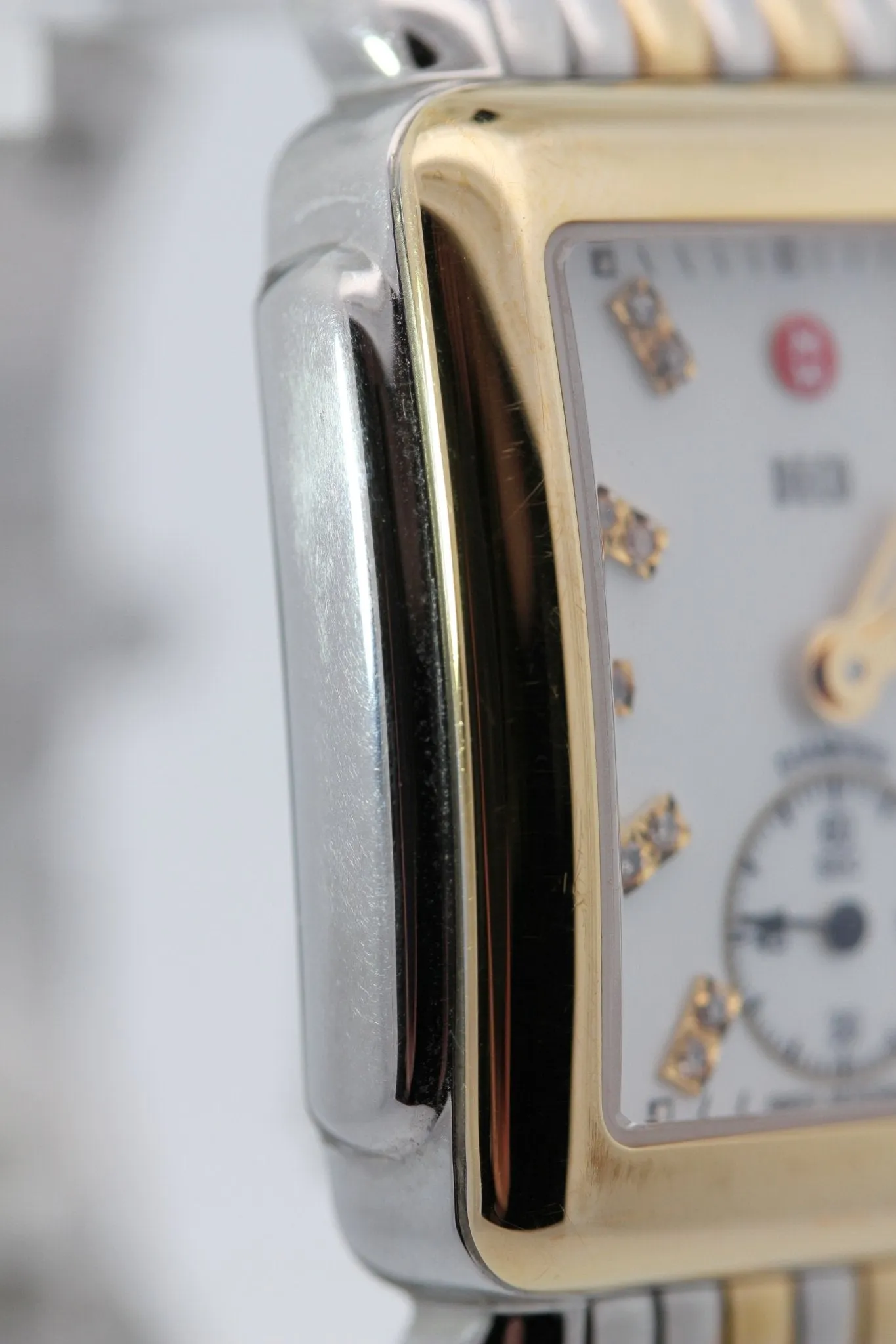 Michele Deco Mid Two-Tone Steel Diamond Mother of Pearl Dial Rectangle Womens Watch MWW06V000042