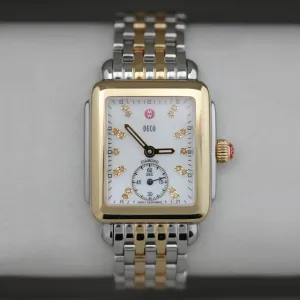 Michele Deco Mid Two-Tone Steel Diamond Mother of Pearl Dial Rectangle Womens Watch MWW06V000042
