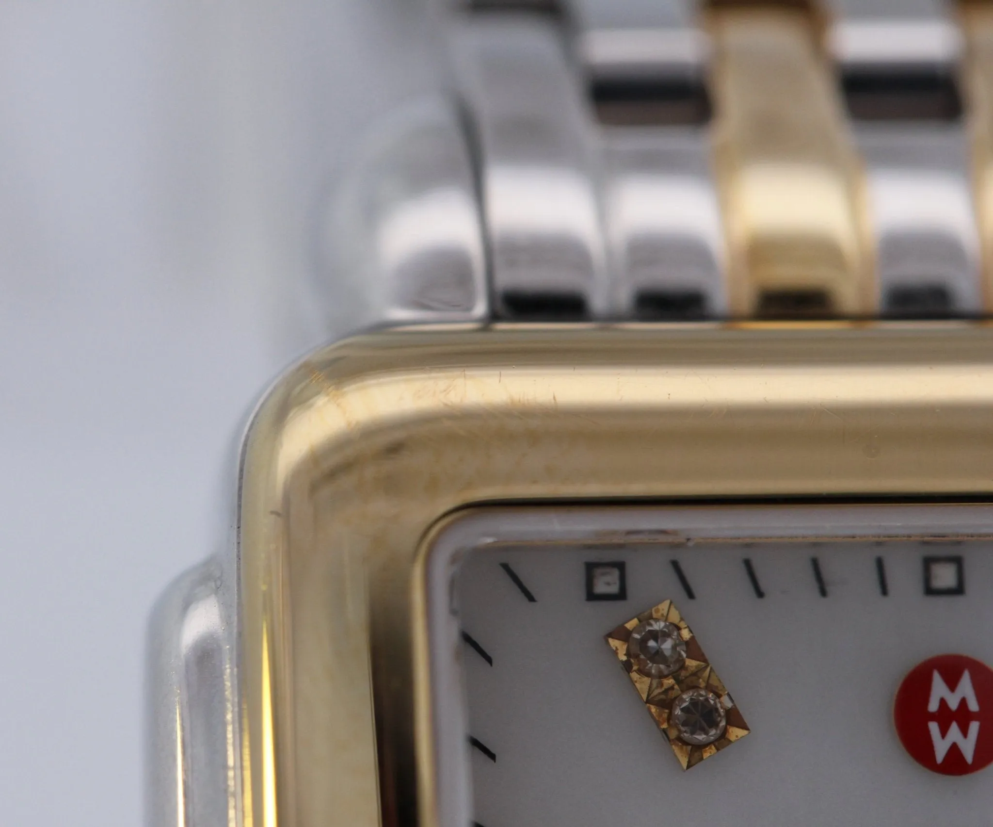 Michele Deco Mid Two-Tone Steel Diamond Mother of Pearl Dial Rectangle Womens Watch MWW06V000042