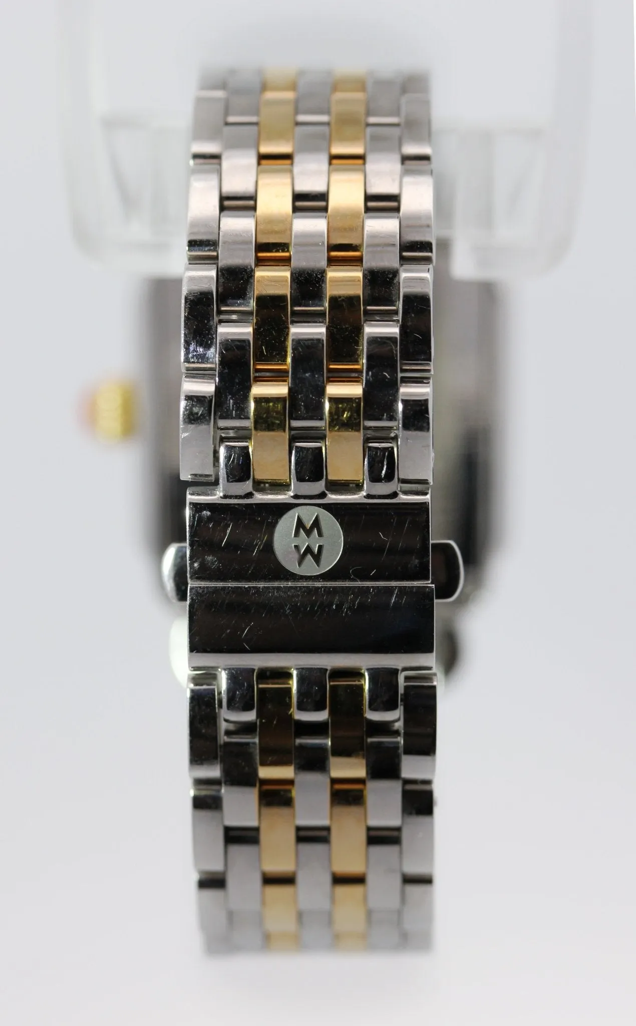 Michele Deco Mid Two-Tone Steel Diamond Mother of Pearl Dial Rectangle Womens Watch MWW06V000042