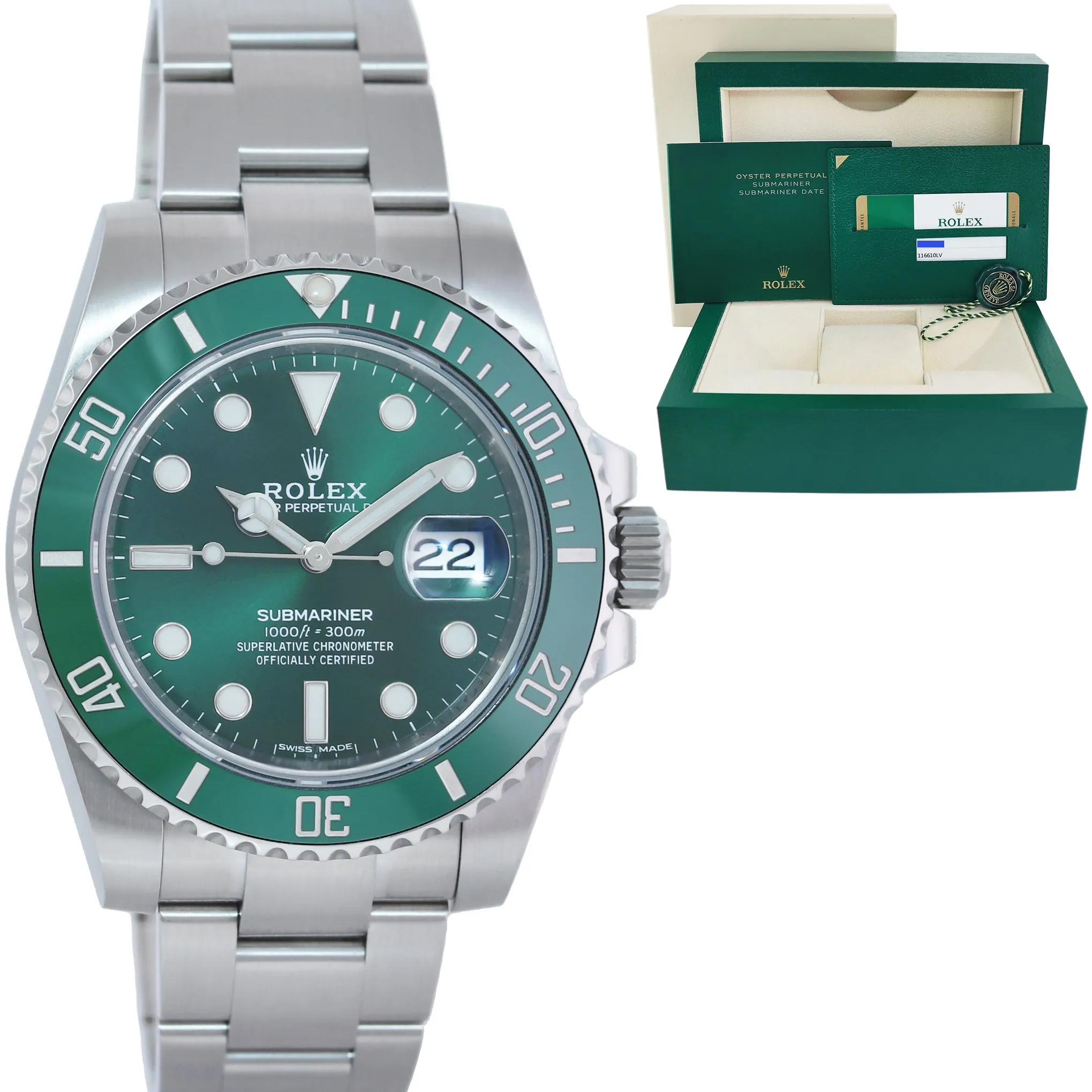 MINT 2017 PAPERS Rolex Submariner Hulk 116610LV Green Dial Ceramic Watch Box