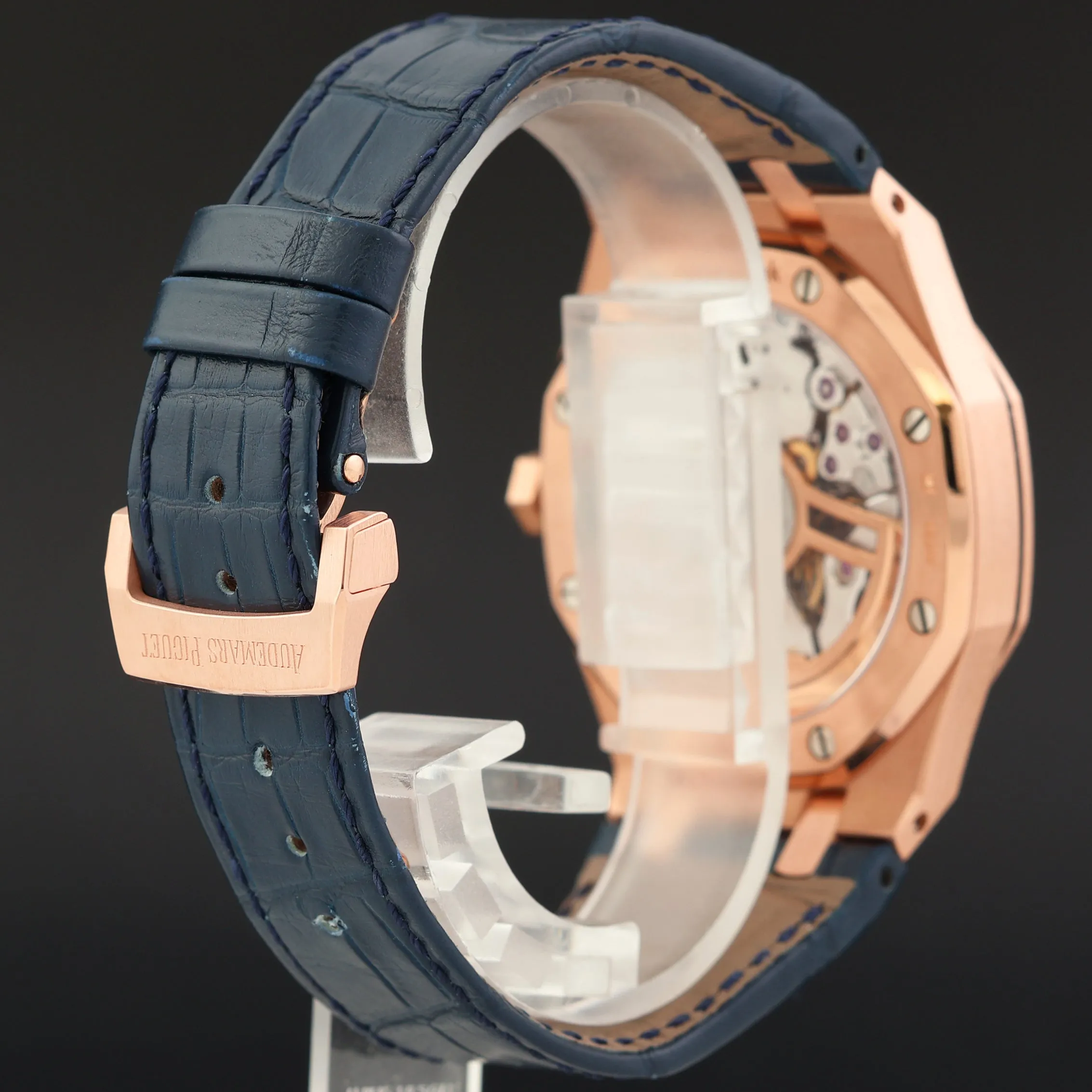MINT Audemars Piguet Royal Oak 41mm Leather 15510OR Blue Dial Rose Gold Watch Box