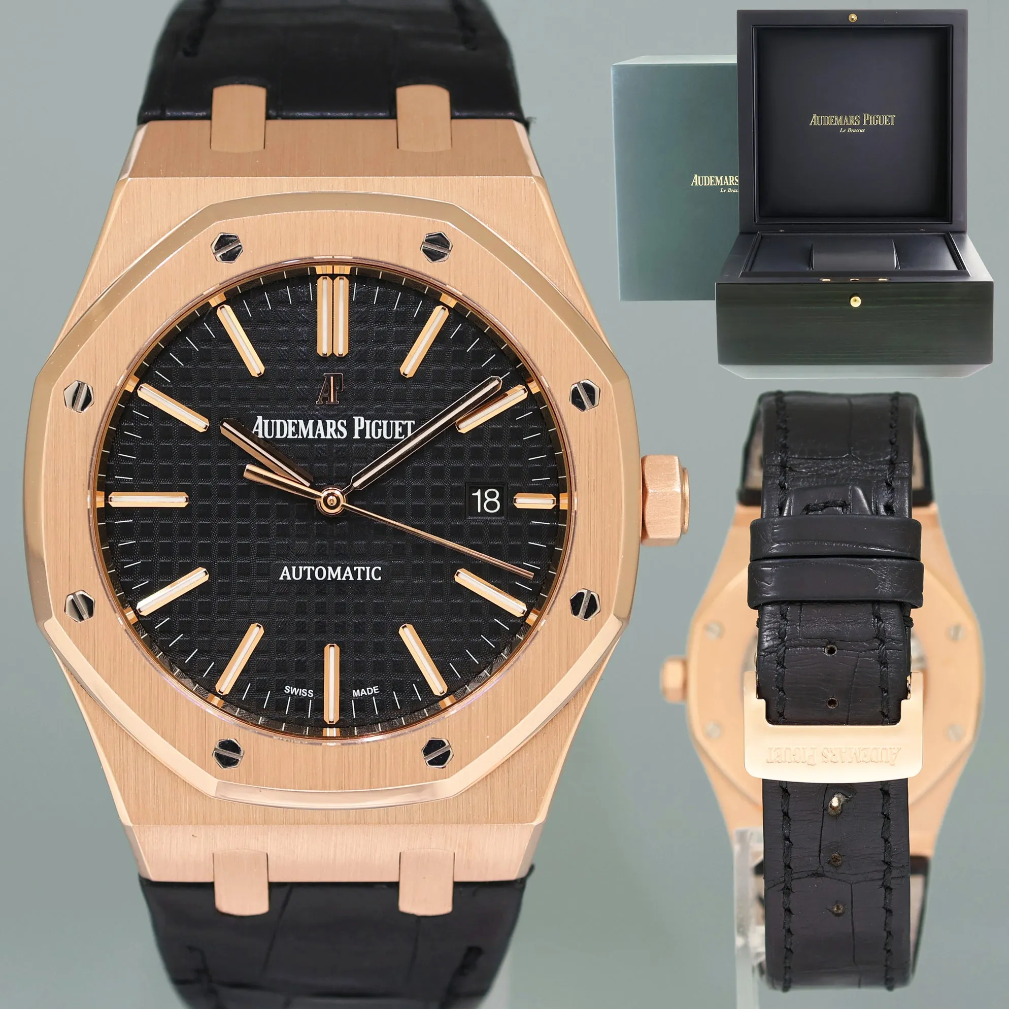MINT Audemars Piguet Royal Oak 41mm Rose Gold 15500OR Black Dial Watch Box