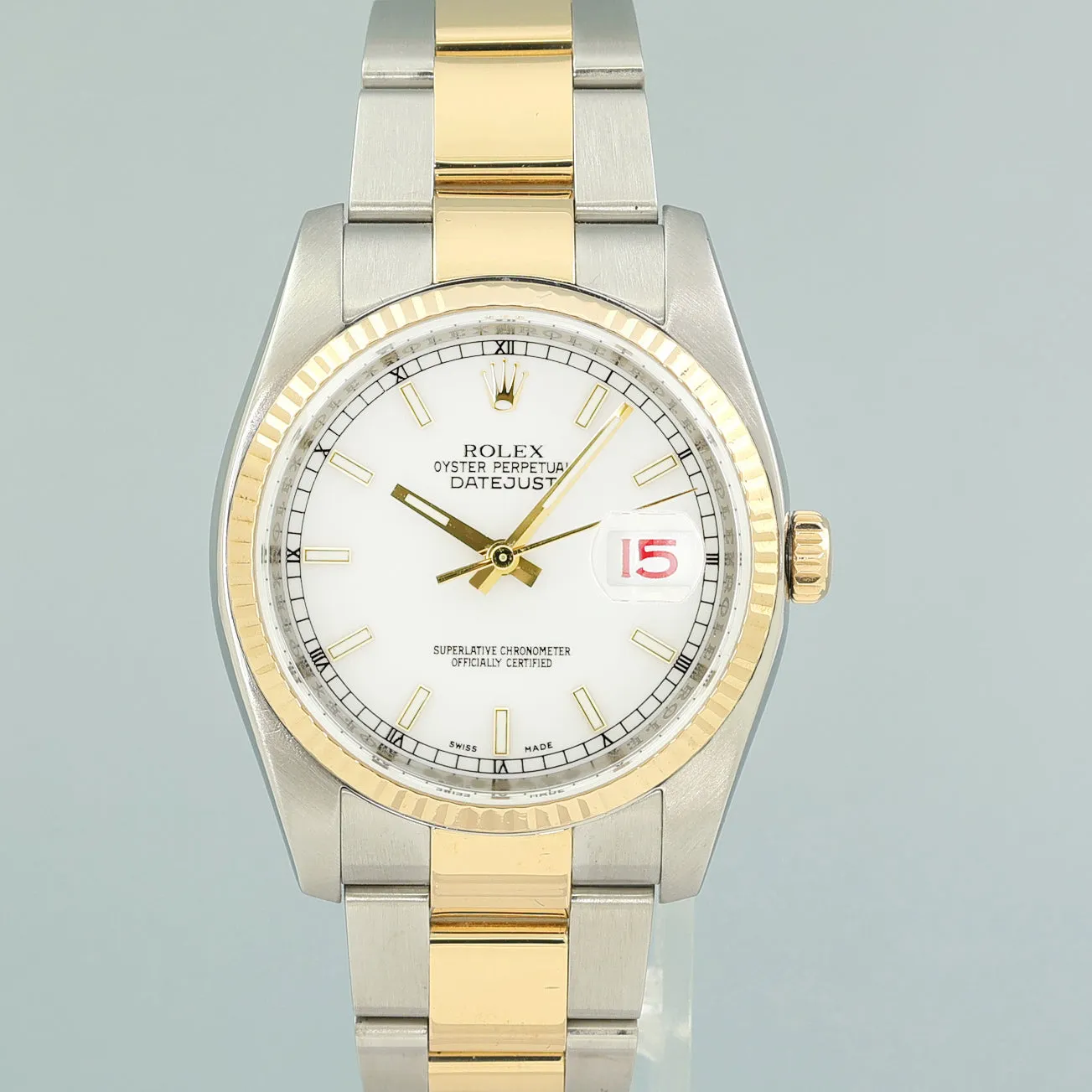 MINT Rolex DateJust Oyster Two Tone Yellow Gold Steel White Stick 36mm 116233 Watch
