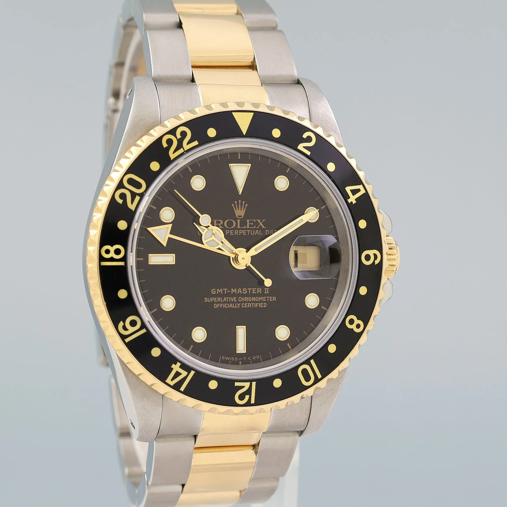 MINT Rolex GMT-Master II 16713 Black Two-Tone Yellow Gold and Steel Oyster Watch Box