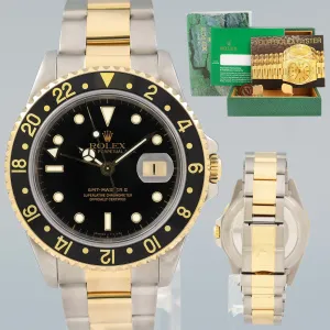 MINT Rolex GMT-Master II 16713 Black Two-Tone Yellow Gold and Steel Oyster Watch Box