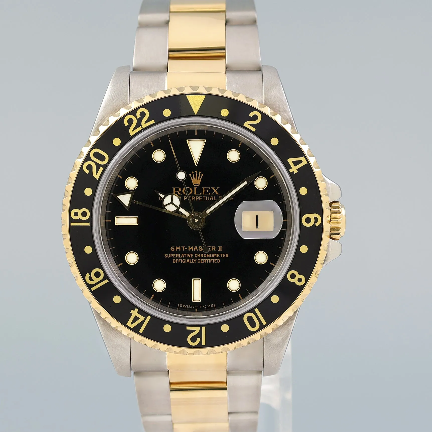 MINT Rolex GMT-Master II 16713 Black Two-Tone Yellow Gold and Steel Oyster Watch Box