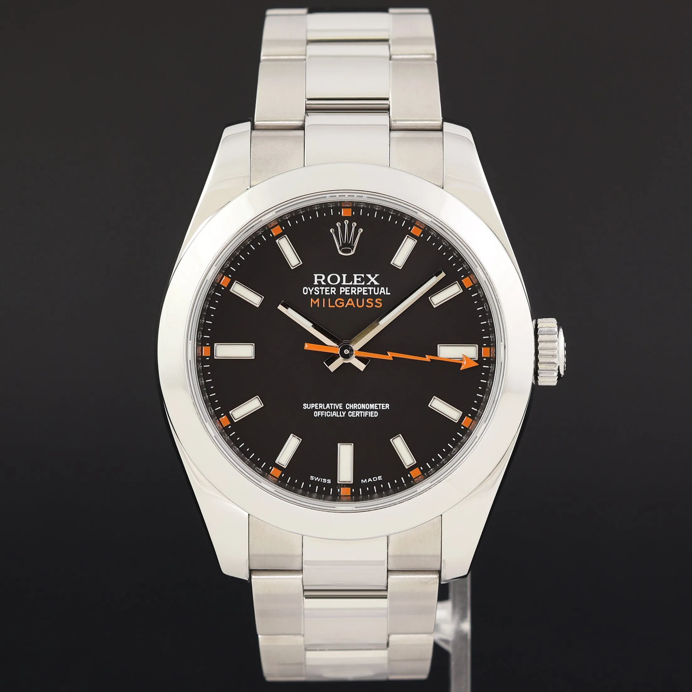 MINT Rolex Milgauss 40mm Orange Black 116400 Stainless Steel Watch Box