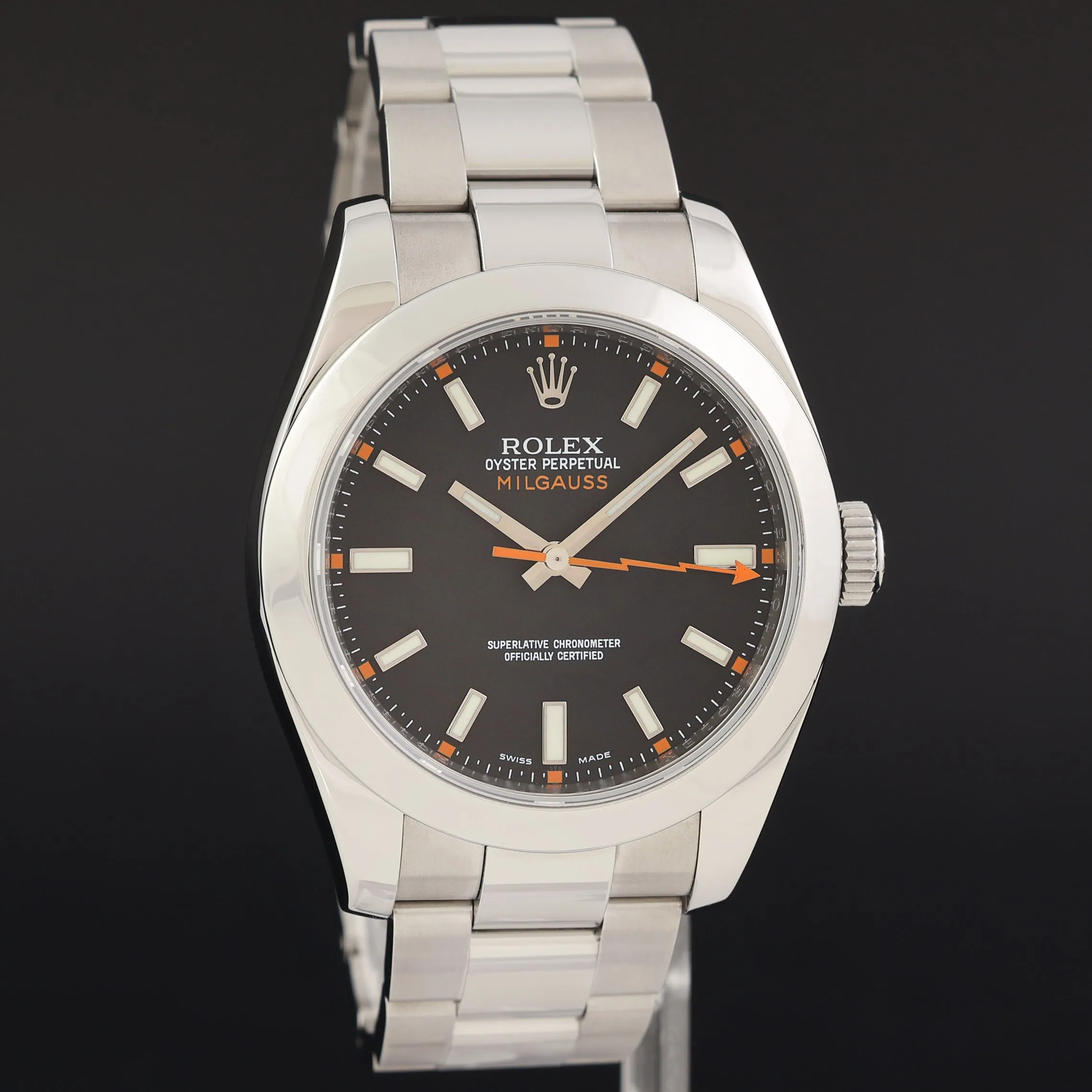 MINT Rolex Milgauss 40mm Orange Black 116400 Stainless Steel Watch Box