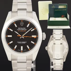 MINT Rolex Milgauss 40mm Orange Black 116400 Stainless Steel Watch Box