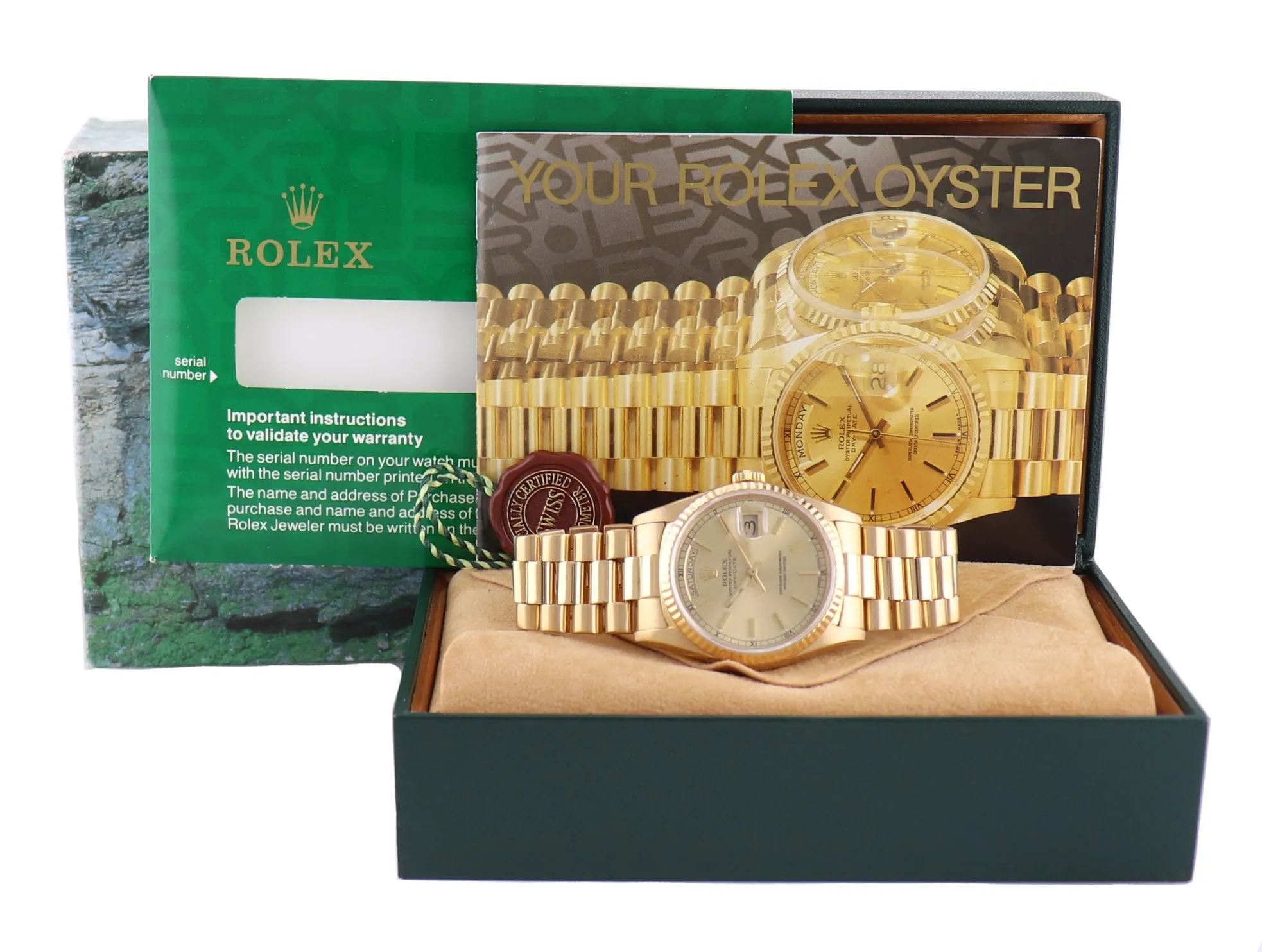 MINT Rolex President Champagne Stick Yellow Gold Double Quickset 18238 Watch Box