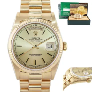 MINT Rolex President Champagne Stick Yellow Gold Double Quickset 18238 Watch Box