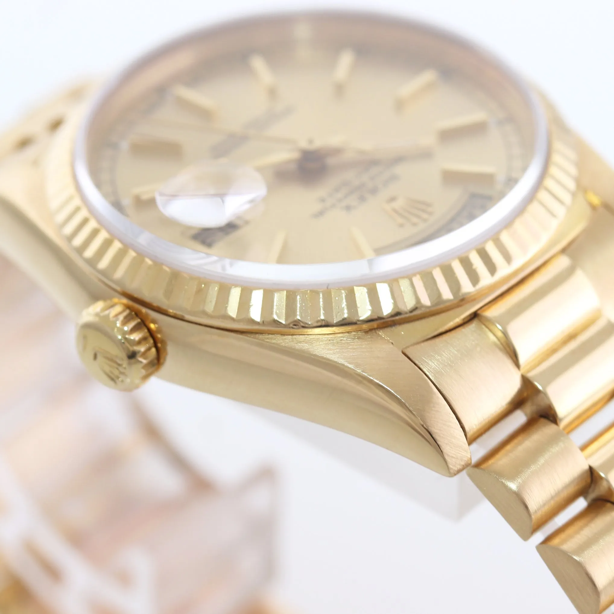 MINT Rolex President Champagne Stick Yellow Gold Double Quickset 18238 Watch Box
