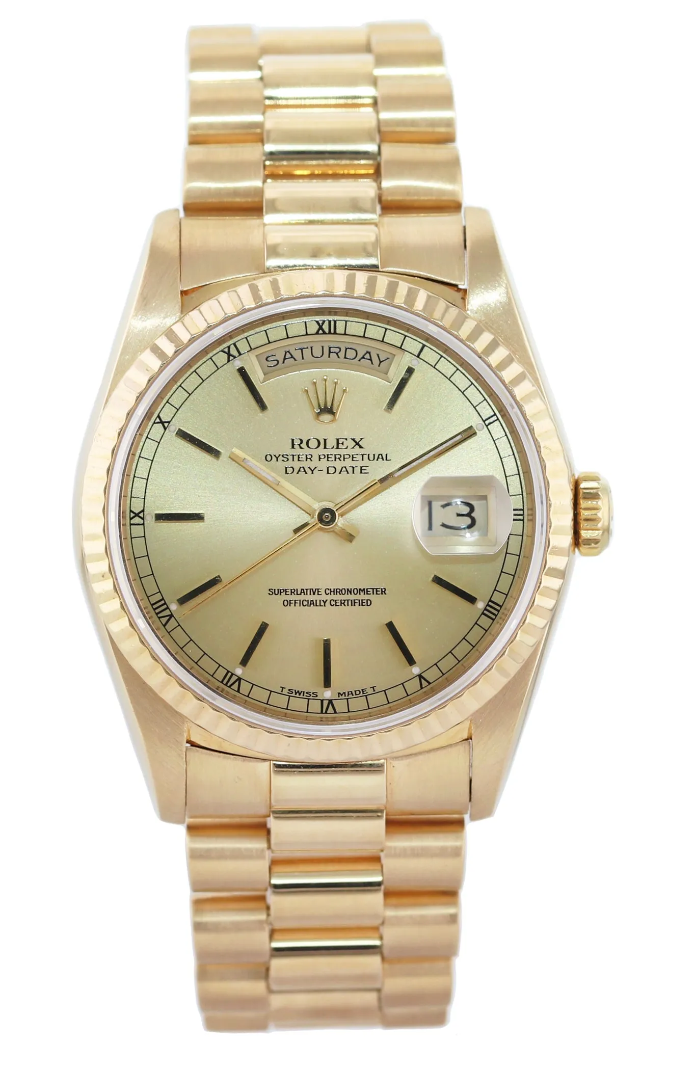 MINT Rolex President Champagne Stick Yellow Gold Double Quickset 18238 Watch Box