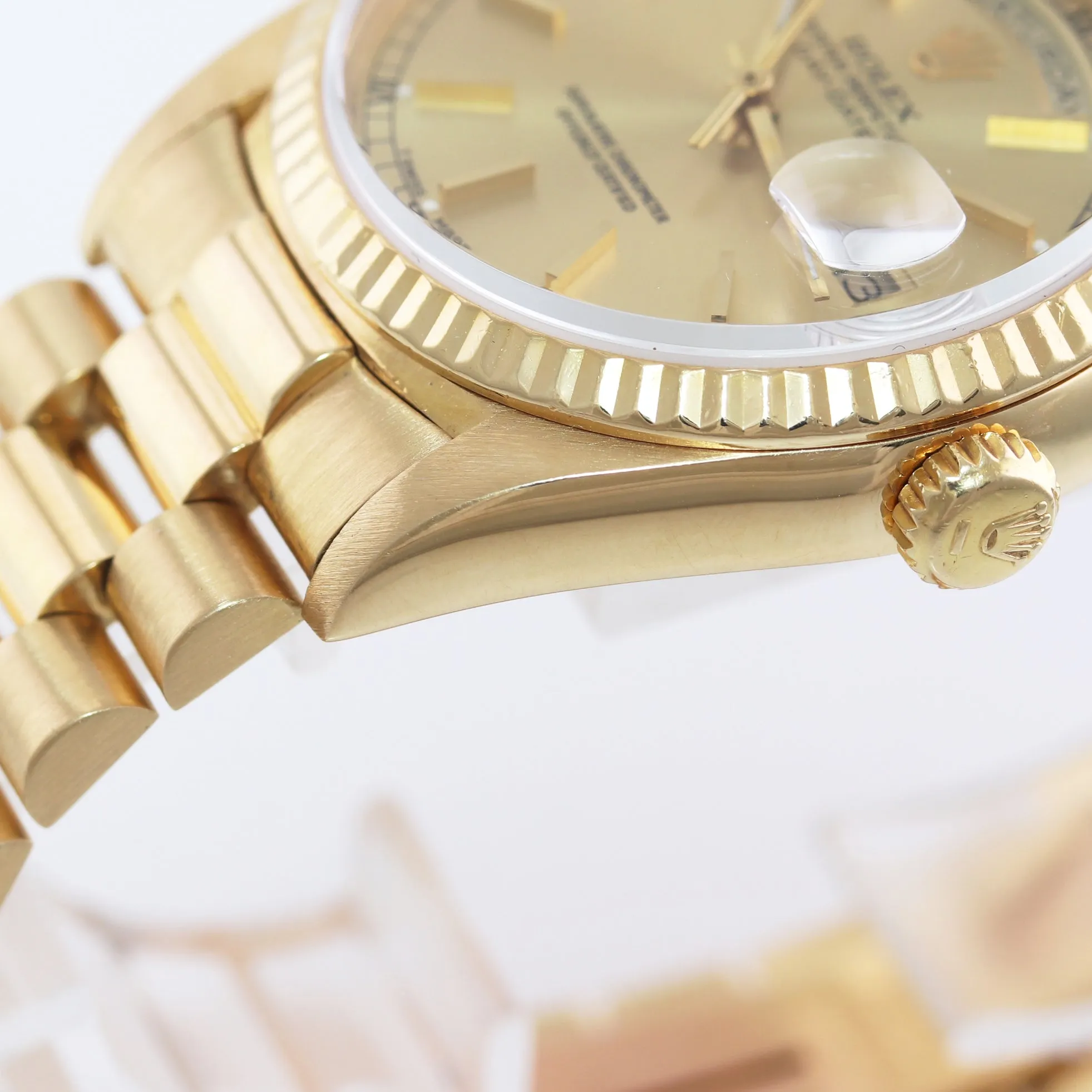 MINT Rolex President Champagne Stick Yellow Gold Double Quickset 18238 Watch Box