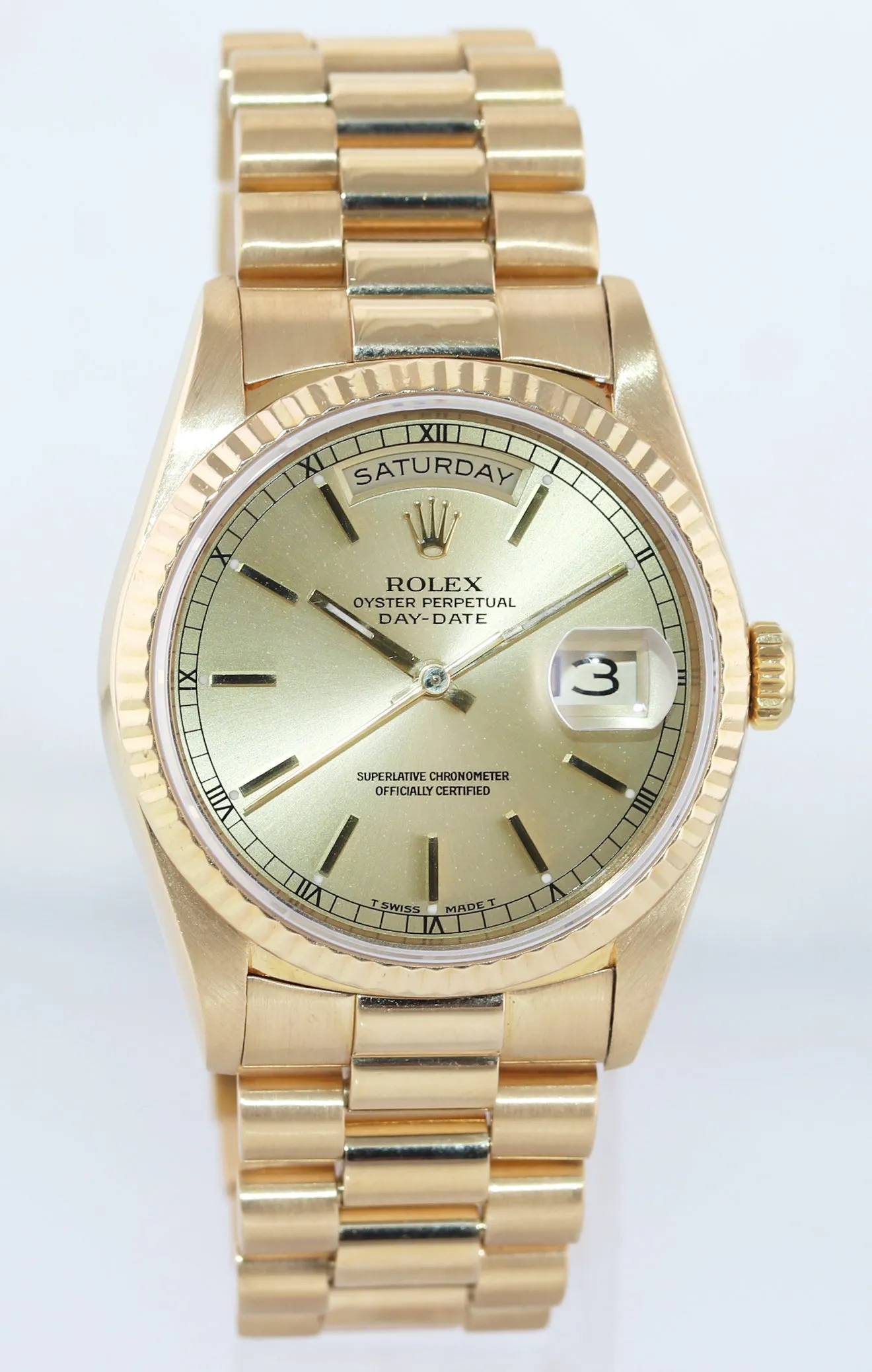 MINT Rolex President Champagne Stick Yellow Gold Double Quickset 18238 Watch Box