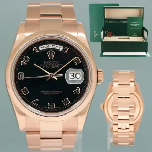 MINT Rolex President Day Date Rose Gold 118205 Black Arabic 36mm Watch Box
