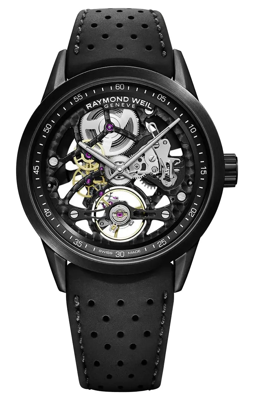 Raymond Weil Freelancer Automatic Black PVD Skeleton Dial Black Rubber Strap Mens Watch 2785-BKR-20000