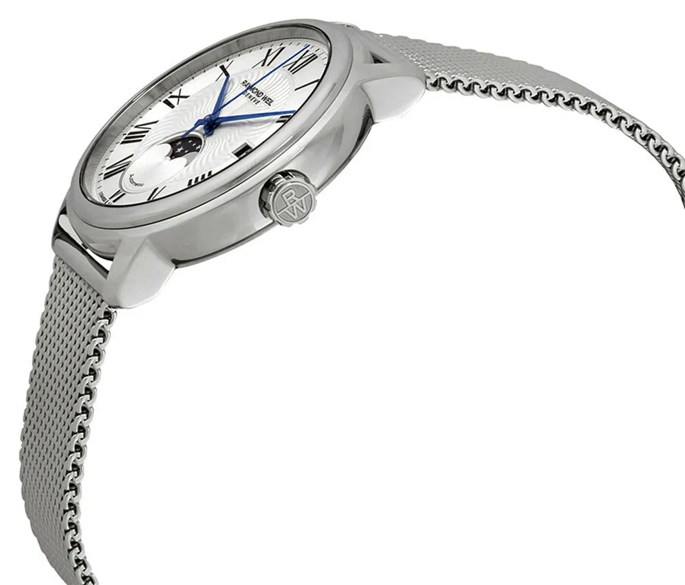 Raymond Weil Maestro Automatic Stainless Steel Mesh Silver Dial Moonphase Date Mens Watch 2239M-ST-00659