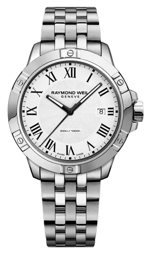 Raymond Weil Tango Stainless Steel White Dial Date Divers Quartz Mens Watch 8160-ST-00300